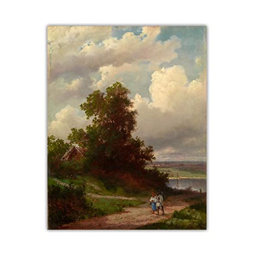 Savrasov Klassische Ölgemälde Reproduktionen Druck auf Leinwand"The Road by Volga",Leinwand Wandkunst für Wohnkultur Gemälde 60x80cm(24x32in) Rahmenlos von LKLKLK