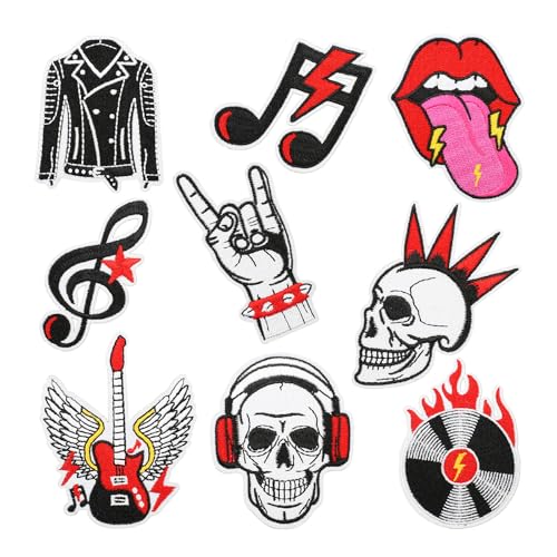 LKMUPNR 9 Stück Punk-Patches, Trucker-Hut-Flicken, Totenköpfe, zum Aufbügeln für Kleidung, zum Aufbügeln für Rucksäcke, Halloween-Dekoration von LKMUPNR