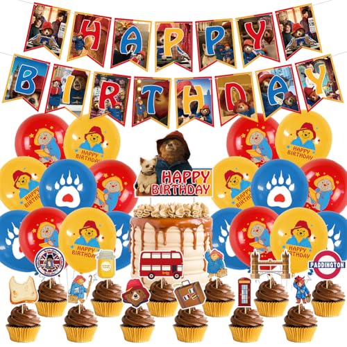 LKNBIF Brown Bear Birthday Decoration, Theme Party Accessories for Bear Lovers, Birthday Party Supplies, 33 Pieces Birthday Decoration Set von LKNBIF