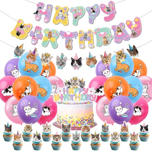 LKNBIF Cat Party Supplies Set, Theme Party Accessories for Cat Lovers, Birthday Party Supplies, 40 Pieces Birthday Decoration Set von LKNBIF