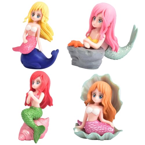 LKNBIF Mini Mermaid Figures, Mermaid Princess Cake Toppers, Mermaid Princess Cake Decorations Ornaments, Garden Micro Landscape Aquarium Crafts and Mermaid Theme Party Decoration - 4 Pieces von LKNBIF