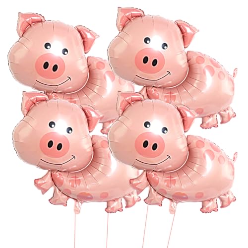 Rosa Schwein Folienballon, 4 Stück Schwein Folien Ballon, Heliumballon Geburtstag Dekoration, Super Shape Folienballon Schweinchen, Kinder Kindergeburtstag Partydeko Luftballons Supplies von LKNBIF