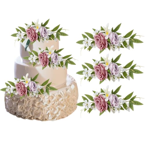 3 Stücke Hochzeitstorte Topper Künstliche Rosen Blumen Kuchen Topper Hochzeit Blumen Kuchen Dekorationen für Geburtstag Jahrestag Verlobung Braut Party Supplies (D) von LKPOMI