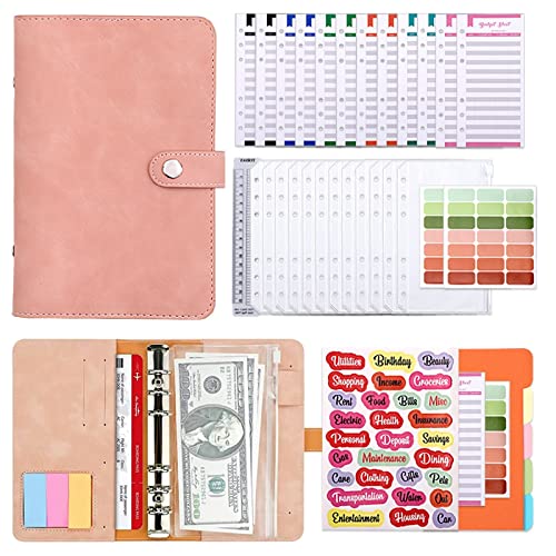 Budget Planner Budget Binder，6-Ringe-Budgetplaner-Kit mit Folien/Geldumschlägen Deutsch，Ringbuch A6 Binder Money Organizer ，Geldplaner Finanzbuch für Budgeting (Pink) von LKTINGOV