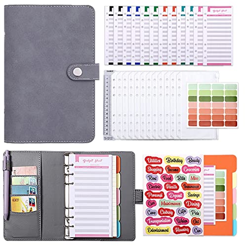 Budget Planner Budget Binder，6-Ringe-Budgetplaner-Kit mit Folien/Geldumschlägen Deutsch，Ringbuch A6 Binder Money Organizer ，Geldplaner Finanzbuch für Budgeting (grau) von LKTINGOV