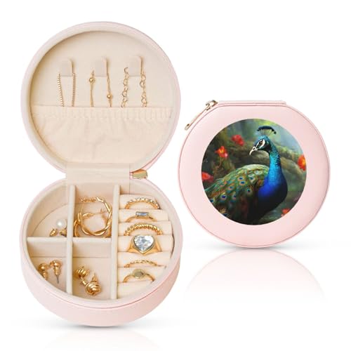 LKTPSKQRY Reise-Schmuckschatulle, Leder, klein, Schmuck-Organizer für Damen, tragbarer Schmuckkoffer, bunter Pfau, Aufbewahrungsboxen, Mini-Reiseetui für Halsketten, Ringe LKTPSKQRY Reise-Schmuckschatulle, Leder, klein, Schmuck-Organizer für Damen, tragbarer Schmuckkoffer, bunter Pfau, Aufbewahrungsboxen, Mini-Reiseetui für Halsketten, Ringe von LKTPSKQRY
