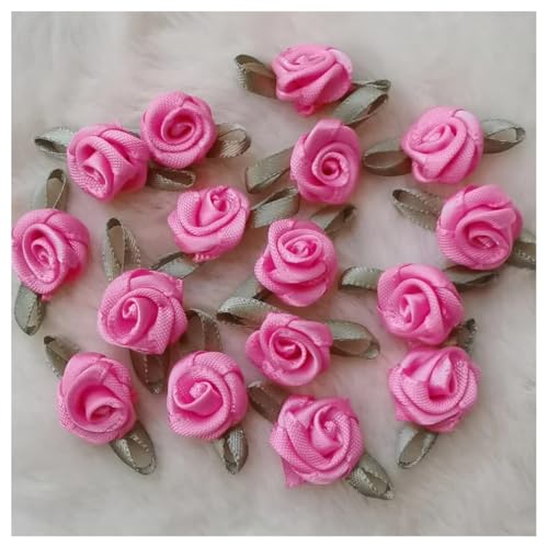 LKXHarleya 100 Stück Mini-Rosetten aus handgefertigtem Stoff, 15 mm Satinband, Rosenblüte für Hochzeits-Brautgeschenk-Dekoration, DIY-Bastel-Nähzubehör, Rosa 2 von LKXHarleya