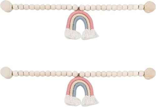 2Stück Regenbogen Quaste Vorhang-Krawattenhalter - Magnetisch Vorhang Halterungen, Anhänger Niedlich Vorhang Dekor, Hölzernes Perlen Krawatte Fenster Vorhang (2 Stück) von LLECDASEUI