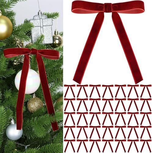 LLECDASEUI Weihnachtsrot Samt Schleifen Von 36 Stück - Vintage Hochzeit Samt Geschenkband Schleifen Für Baum Kranz-Krawatte Für Zuhause Dekoration Für Drinnen Dekorationen Für Draußen (Burgunderrot) von LLECDASEUI