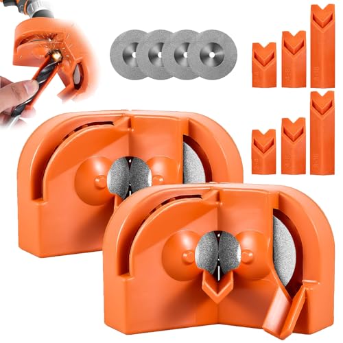 Drill Bit Sharpener, Multipurpose Drill Bit Grinding Sharpener, Drill Bit Sharpening Tool Jig for All Bits, Afilador De Brocas Para Metal With 2 Grinding for Hss Masonry Carbide Metal (2*Orange) von LLELEMAMO