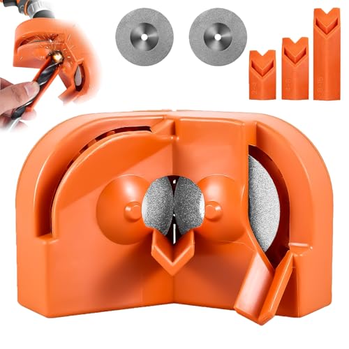 Drill Bit Sharpener, Multipurpose Drill Bit Grinding Sharpener, Drill Bit Sharpening Tool Jig for All Bits, Afilador De Brocas Para Metal With 2 Grinding for Hss Masonry Carbide Metal (Orange) von LLELEMAMO