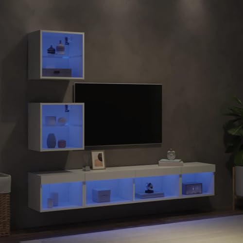 Entertainment Centers & TV-Ständer, 5-teilig, TV-Wandschrank mit LED, Holz, Weiß von LLEZKBR