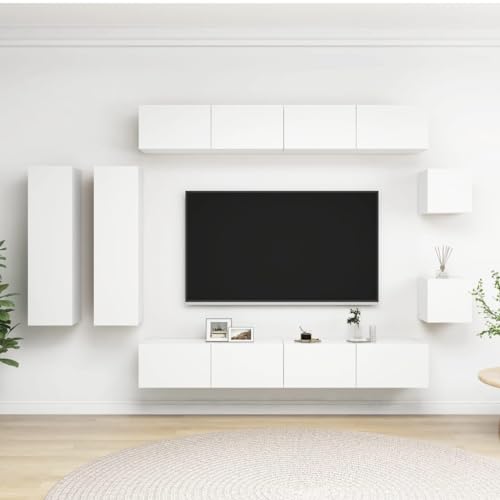 Entertainment Centers & TV-Ständer, 8-teiliges TV-Schrank-Set, Holz, Weiß von LLEZKBR