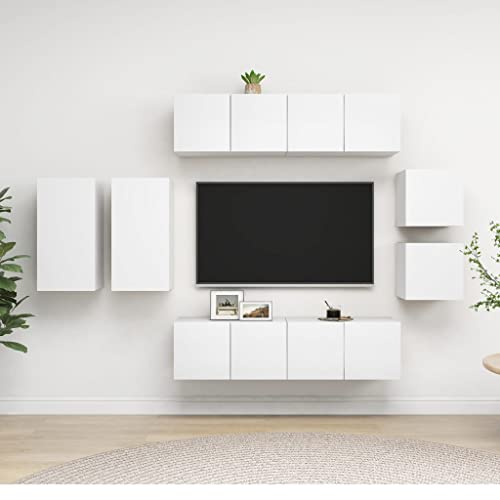 Entertainment Centers & TV-Ständer, 8-teiliges TV-Schrank-Set, Holz, Weiß von LLEZKBR