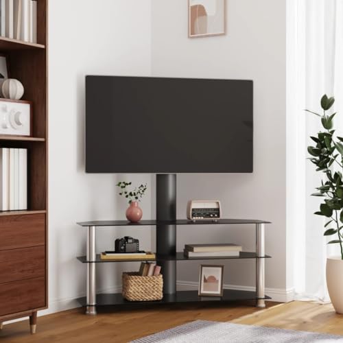 Entertainment Centers & TV-Ständer, Eck-TV-Ständer, 3-stöckig, für 81,3-178,8 cm, Schwarz und Silber von LLEZKBR