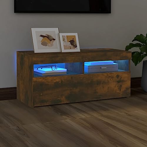 Entertainment Centers & TV-Ständer, TV-Schrank mit LED-Lichtern, Raucheiche, 90 x 35 x 40 cm von LLEZKBR