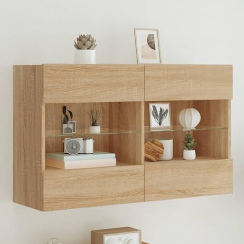 Entertainment Centers & TV-Ständer, TV-Wandschrank mit LED-Lichtern, Sonoma-Eiche, 98,5 x 30 x 60,5 cm von LLEZKBR