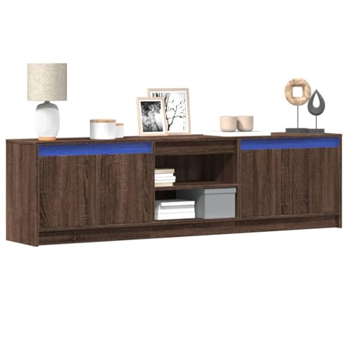 Entertainment Centers & TV Stands-TV Schrank mit LED Braun Eiche 180x34x50cm Holzwerkstoff von LLEZKBR