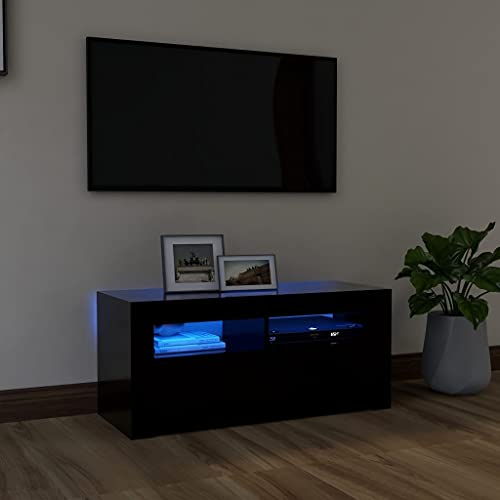 Entertainment Centers & TV Stands-TV Schrank mit LED-Leuchten Schwarz 90x35x40cm von LLEZKBR