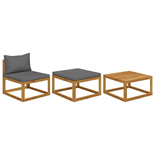 Outdoor-Sitzgruppe, Sektionalsofa-Einheiten, 3-teiliges Garten-Lounge-Set mit Kissen, Massivholz, Akazie von LLEZKBR