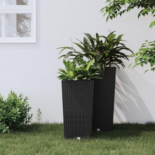 Rasen & Garten, Gartenarbeit, Töpfe & Pflanzgefäße, Pflanzgefäß mit herausnehmbarem Innenfutter, anthrazit, 11/26,5 l, PP-Rattan von LLEZKBR