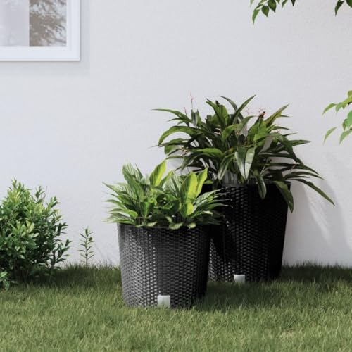 Rasen & Garten, Gartenarbeit, Töpfe & Pflanzgefäße, Pflanzgefäß mit herausnehmbarem Innenfutter, anthrazit, 15/15,3 l, PP-Rattan von LLEZKBR