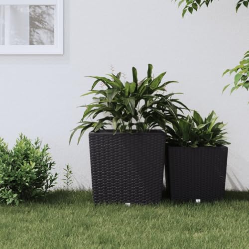 Rasen & Garten, Gartenarbeit, Töpfe & Pflanzgefäße, Pflanzgefäß mit herausnehmbarem Innenfutter, anthrazit, 37/64 l, PP-Rattan von LLEZKBR