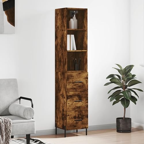 Schränke & Aufbewahrung-Buffets & Sideboards-Highboard geräucherte Eiche, 34,5 x 34 x 180 cm, Holzwerkstoff von LLEZKBR