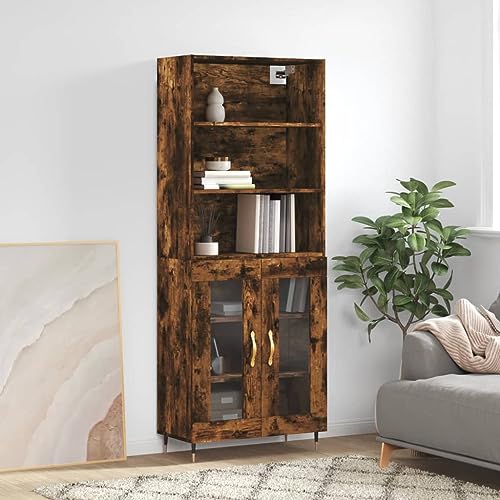 Schränke & Aufbewahrung-Buffets & Sideboards-Highboard geräucherte Eiche, 69,5 x 34 x 180 cm, Holzwerkstoff von LLEZKBR