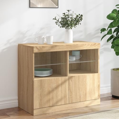 Schränke & Aufbewahrung-Buffets & Sideboards-Sideboard mit LED-Leuchten Sonoma Eiche 81x37x67cm von LLEZKBR