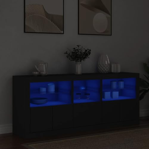 Schränke & Aufbewahrung-Buffets & Sideboards-Sideboard mit LED-Lichtern, schwarz, 162 x 37 x 67 cm von LLEZKBR