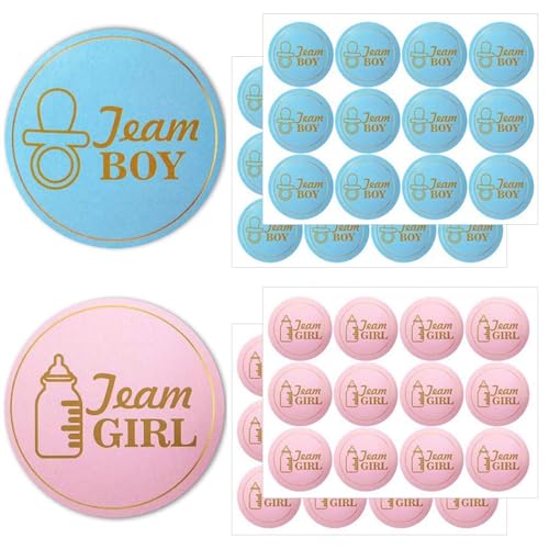 96 Stück Boy or Girl Baby Party Dekoration, Gender Reveal Party Boy Or Girl Deko Sticker Runde, Team Boy und Team Girl Labels mit Goldfolie für Baby Geschlecht Verkünden Partys und Baby Showers von LLGSDLL