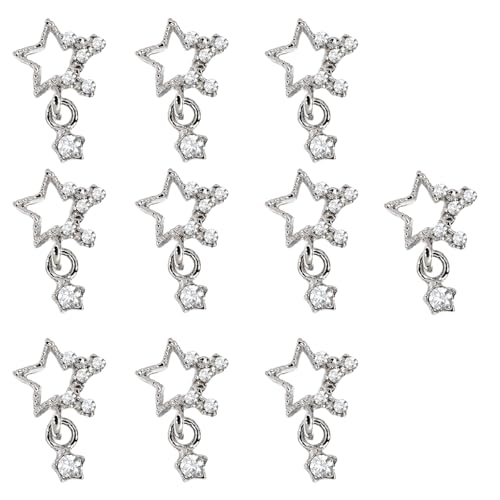 10 Stück Stern-Charm-Dekorationen, baumelnde Stern-Form, Nägel, Charm-Nägel, Strasssteine von LLHCF