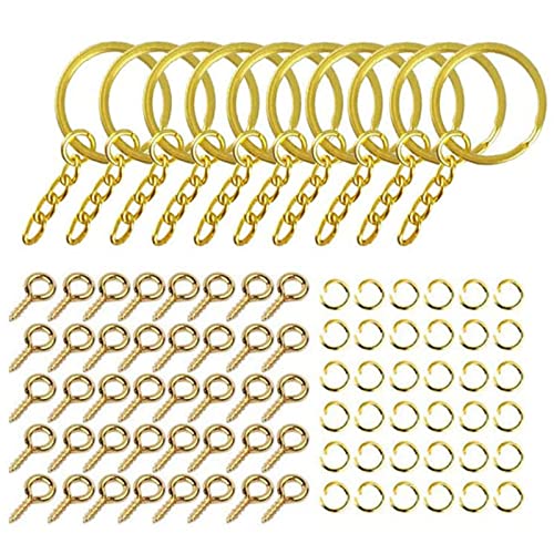 220 Stück/Set aus Metall für Schlüsselbund, Schlüsselringe, geteilte Schlüsselanhänger mit Gliederkette, offene Binderinge, Schraubösenstifte, Judenmetall-Schlüsselringe mit Schraubstift 220 Stück/Set aus Metall für Schlüsselbund, Schlüsselringe, geteilte Schlüsselanhänger mit Gliederkette, offene Binderinge, Schraubösenstifte, Judenmetall-Schlüsselringe mit Schraubstift von LLHCF