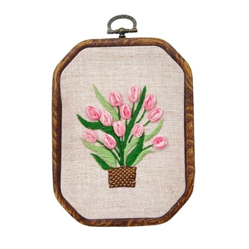 LLHCF Stickrahmen-Anleitung (evtl. nicht in deutscher Sprache), Stickstoff, Nähgarn und Nadel, Blumenstickerei-Set für Anfänger, 10,9 x 15,2 cm von LLHCF