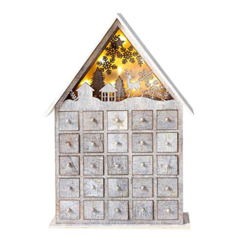 Weihnachts-Countdown-Dekoration aus Holz mit Schubladen, LED-Licht, Ornament für Erwachsene und Kinder von LLHCF