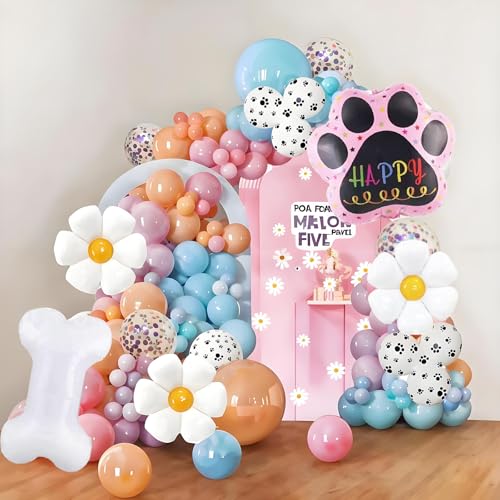 127 Stück blaue Luftballons Girlande Kit Pastellblau Netural Rosa Lila Luftballons mit Dasiy Bone Hund Folienballons für Jungen Mädchen Blau Welpe Thema Babyparty Geburtstag Party Dekorationen von LLHFLY