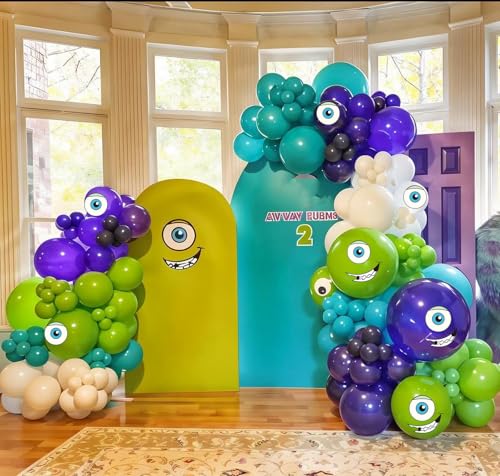 Halloween Monster Luftballons Bogen Girlande Kit Dekorationen, 110pcs Monster Cartoon Thema Ballons Party Dekorationen, Dunkel Lila Grün Weiß Blaugrün Blau Luftballons Bogen für Geburtstag Baby Shower von LLHFLY