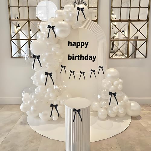 Schwarze Schleife Geburtstag Dekorationen, Perle Weiß Ballon Girlande Bogen Kit Elfenbein 119pcs Weiß Luftballons Verschiedene Größen für Hochzeit Verlobung Brautdusche Geburtstag Baby Shower Party von LLHFLY