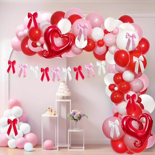 Valentinstag Party Luftballons Bogen Girlande Kit Dekorationen Galentines Rot Weiß Rosa Schleifen Dekorationen Rote Herzballons für Valentinstag Verlobung Party Geburtstag Dekorationen von LLHFLY