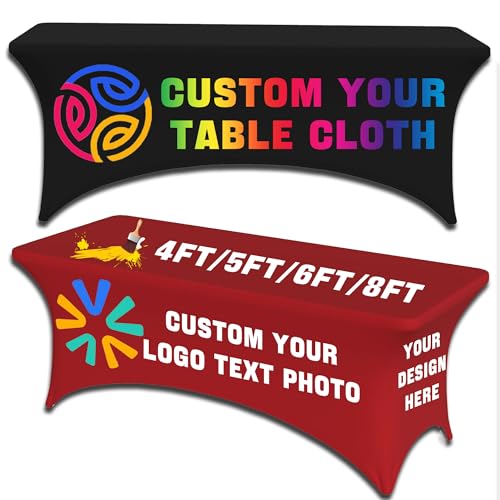 LLLGSH Individuelle Tischdecke mit Business-Logo-Text - personalisierte Stretch-Spandex-Tischdecke - für Messen, Veranstaltungen, Hochzeiten, Geburtstage, Jubiläen (8FT 96''×30''×29''(244×76×74CM)) von LLLGSH