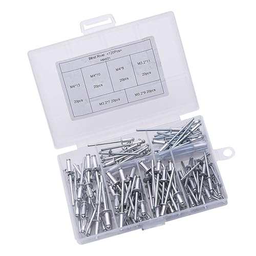 LLLmhuaa 120-teiliges Aluminium-Nieten-Set, Blindnieten, Hochleistungsnieten, Autoreparaturnieten für die Verbindung und Reparatur von Metallblechen von LLLmhuaa