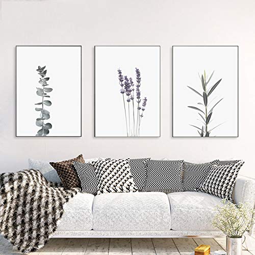 Aquarell Lavendel Leinwand Kunstdruck und Poster, botanische Leinwand Malerei Bauernhaus Dekor Eukalyptus Kunstdrucke Wanddekoration 20x30cmx3pcs Kein Rahmen von LLNN