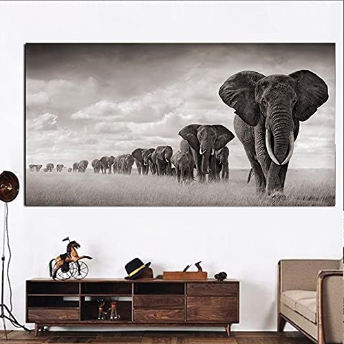 Skandinavien Große Poster Drucke Schwarz Weiß Afrika Elefanten Tiere Leinwand Malerei Wandkunst Bilder Wohnzimmer 80x120cm (31 "x47") Ungerahmt von LLNN