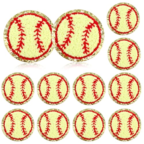 12 Stück Aufbügelflicken, Baseball Bügelaufnäher Gelbe Baseball-Stickerei-Aufnäher Sport Aufbügel Bügel Aufnäher zum Ausbessern von Löchern Jeans Kleidung Hutdekorationen Basteln von LLOUSSAK