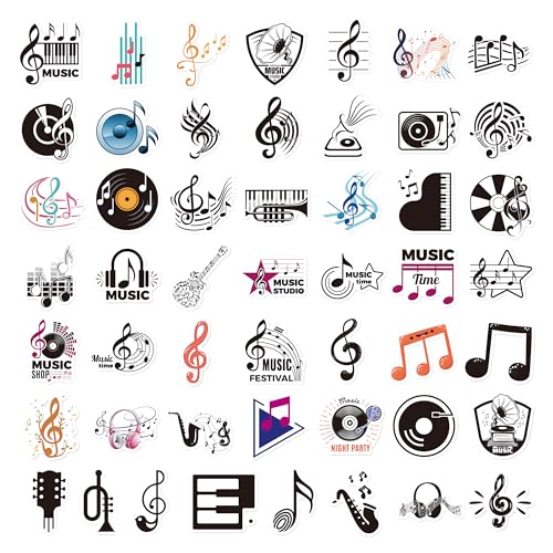 50 Stück Musik Sticker,Musik Aufkleber für Wasserflaschen Vinyl Scrapbook Musik Wasserdicht Musik Doodle Aufkleber Scrapbook Aufkleber für Laptop Gitarre Auto Motorrad Skateboard Gepäck von LLOUSSAK