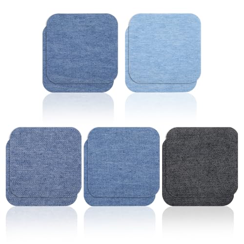 Aufnäher zum Aufbügeln für Kleidung, Denim-Flicken für Jeans, 7,6 cm, zum Aufbügeln für Jeans, 5 Farbtöne, Reparatur-Set für Jeans, Hemden, Kleidung, Hosen, 10 Stück von LLOUSSAK