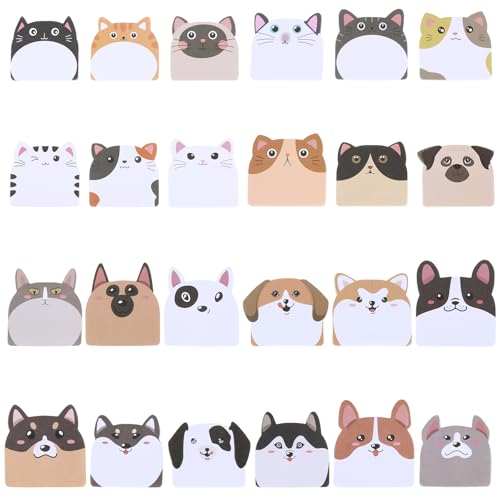 LLOUSSAK 24 Packungen niedliche Haftnotizen, Cartoon-Katzen- und Hunde-Haftnotizen, 720 Blatt Kawaii-Haftnotizen, lustige Postnotizen, Tierförmige Haftnotizen für Büro, Zuhause, Mitbewohner, von LLOUSSAK