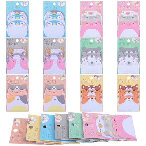 Niedliche Haftnotizen, 12 Pack Niedliche Selbstklebende Cartoon-Haftnotizen, Lustige Kinder-Tier-Haftnotizen Kawaii-Schulbedarf-Notizblock, zum Notieren von Dingen Notizen machen Studenten Zuhause Bür von LLOUSSAK