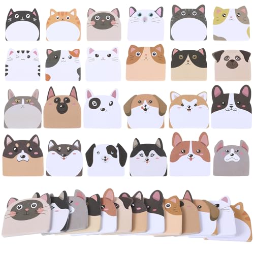 Niedliche Haftnotizen, 24 Pack Niedliche Selbstklebende Cartoon-Haftnotizen lustige Kinder-Katzen-Haftnotizen Kawaii-Schulbedarf-Notizblock zum Notieren von Dingen Notizen machen Studenten Zuhause Bür von LLOUSSAK